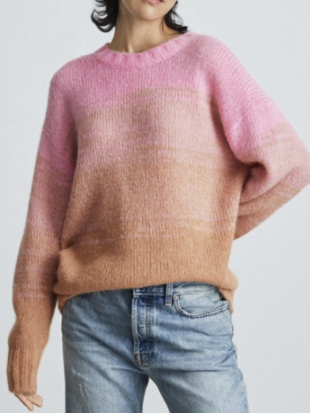 Everlane Small Gradient Alpaca Merino Wool Pink and Tan Long Sleeve Sweater B12